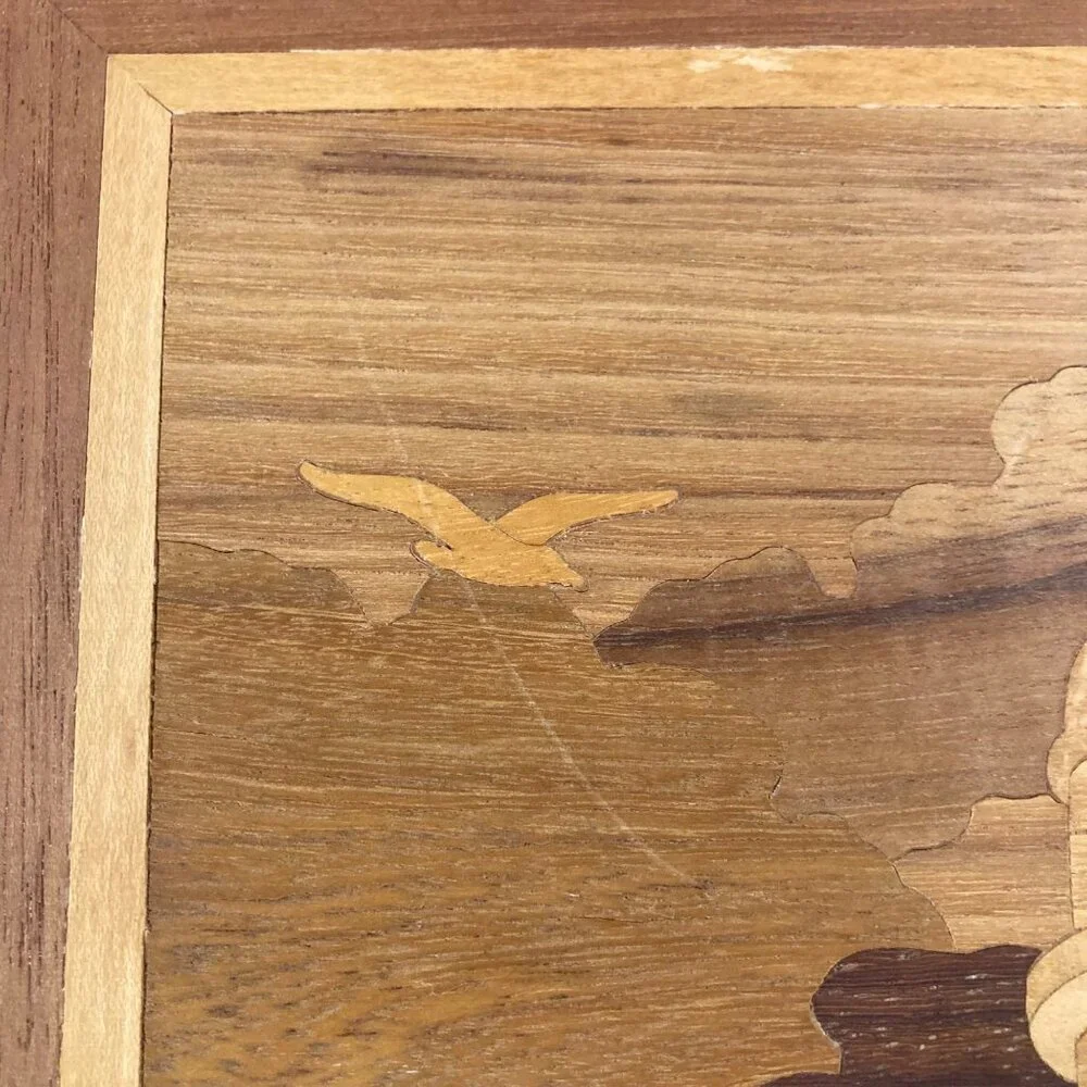 MCM Vintage Framed Marquetry Wood‎ Inlay Wall Hanging Lighthouse 10 x 13